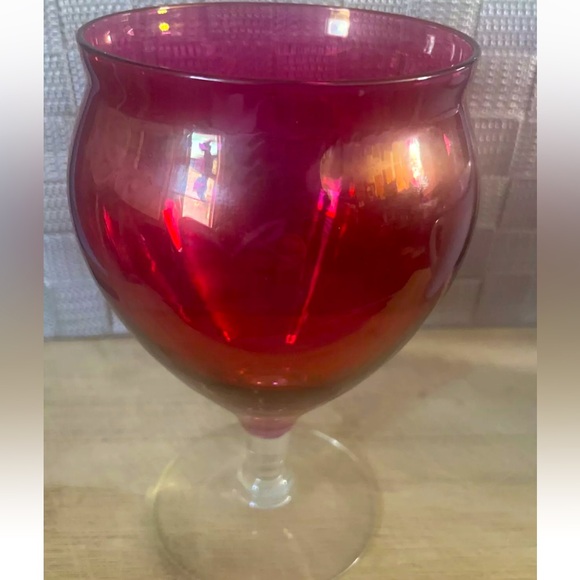 Vintage 6” Cranberry Frosted Glass Etched Wheat Wine Water Goblet - Picture 7 of 8